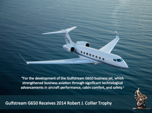photo of the G650 business jet and the Collier Trophy